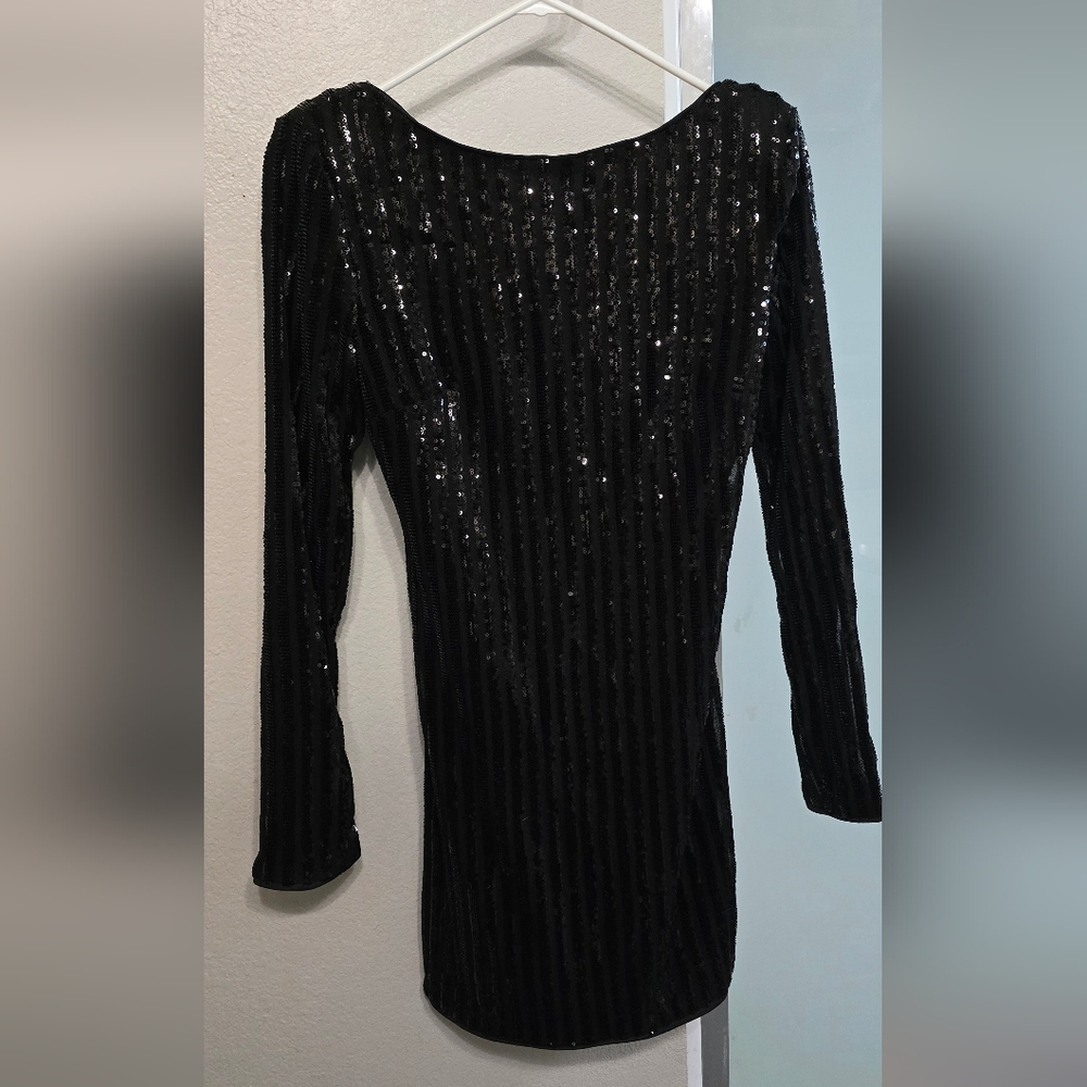Black Sequin Long Sleeve Dress